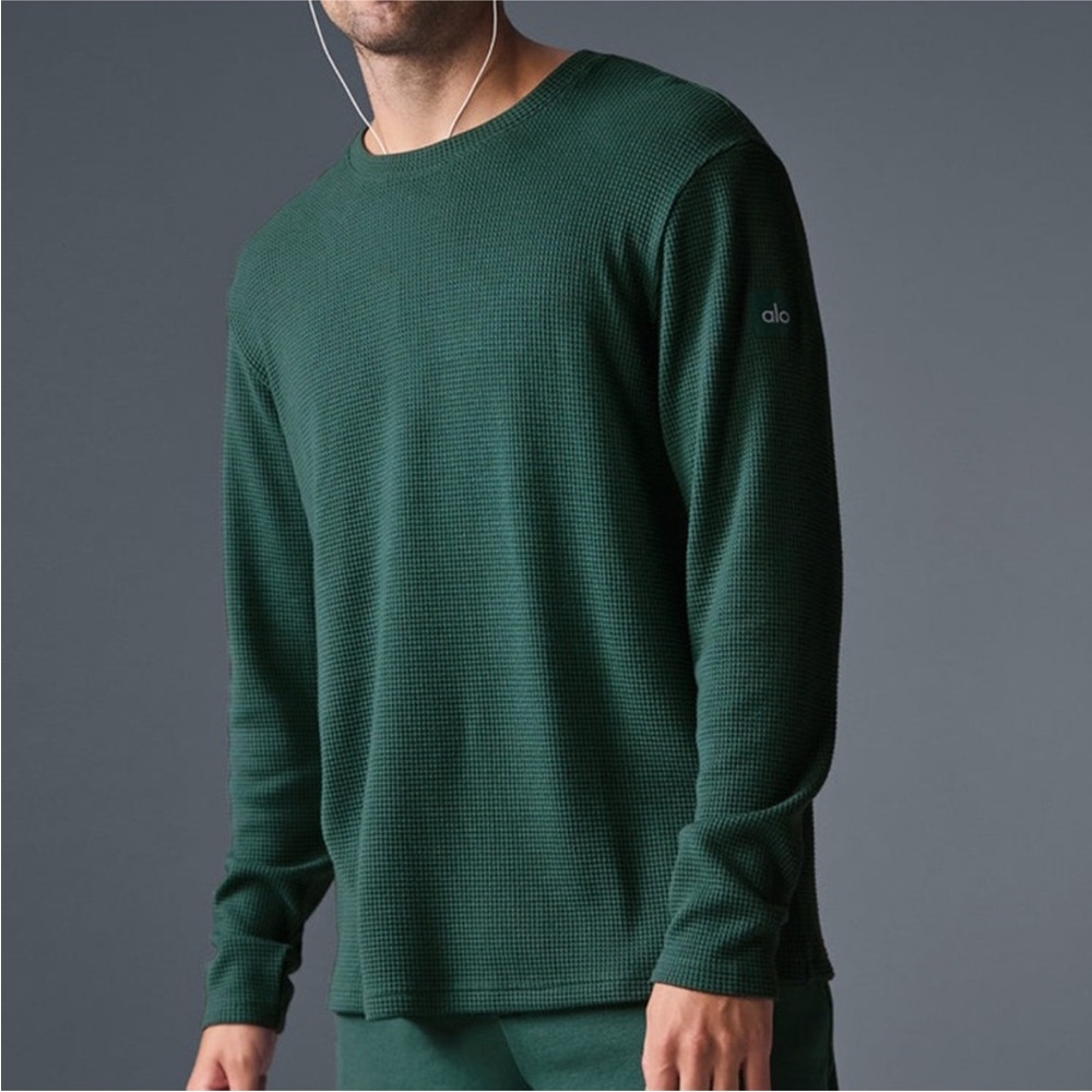 Alo Yoga Elevate Waffle Long Sleeve Crew Green Medium